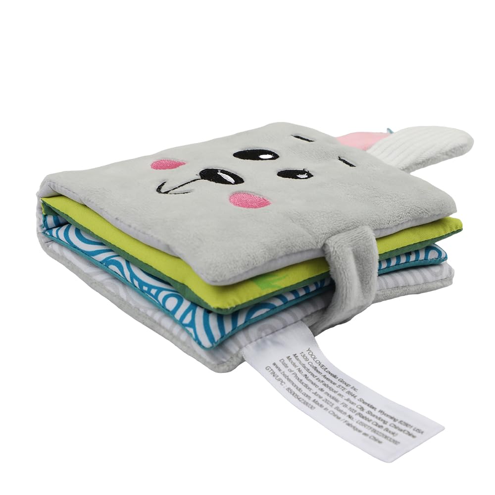 bebe mondo Bunny Baby Mirror Toy – Soft Crinkle Cloth Book with High Contrast Patterns for Tummy Time, 0-12 Months