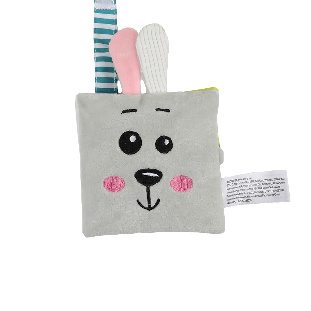 bebe mondo Bunny Baby Mirror Toy – Soft Crinkle Cloth Book with High Contrast Patterns for Tummy Time, 0-12 Months