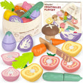 Beberolen Wooden Play Food Set for Kids Kitchen - 8 Vegetables with Knife and Storage Bag, Cutting Pretend Play Toys for Toddlers 1-3 Year Old