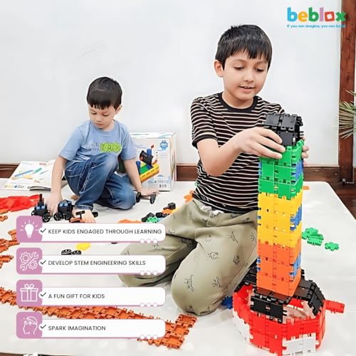 BEBLOX Rocket Building Blocks Set - 136-Piece STEM Toy for Kids Ages 4+