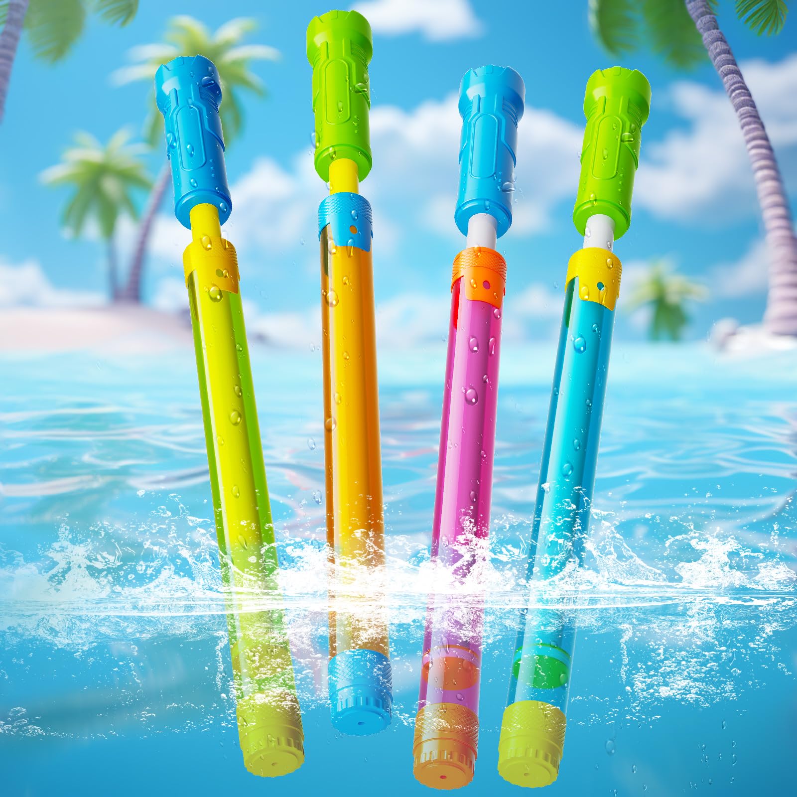 BebouToye 4 Pack Water Blasters - 40ft Range Squirt Guns for Kids Ages 3-12, Pool Beach Summer Toy