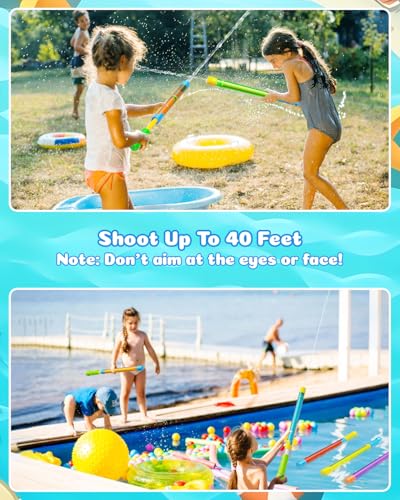 BebouToye 4 Pack Water Blasters - 40ft Range Squirt Guns for Kids Ages 3-12, Pool Beach Summer Toy