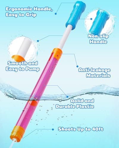 BebouToye 4 Pack Water Blasters - 40ft Range Squirt Guns for Kids Ages 3-12, Pool Beach Summer Toy