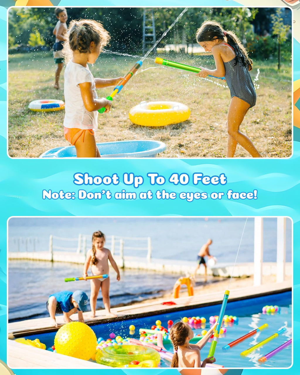 BebouToye 4 Pack Water Blasters - 40ft Range Squirt Guns for Kids Ages 3-12, Pool Beach Summer Toy