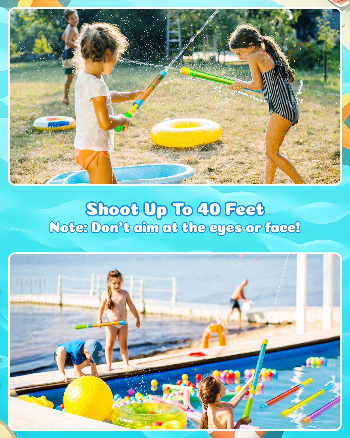 BebouToye 4 Pack Water Blasters - 40ft Range Squirt Guns for Kids Ages 3-12, Pool Beach Summer Toy