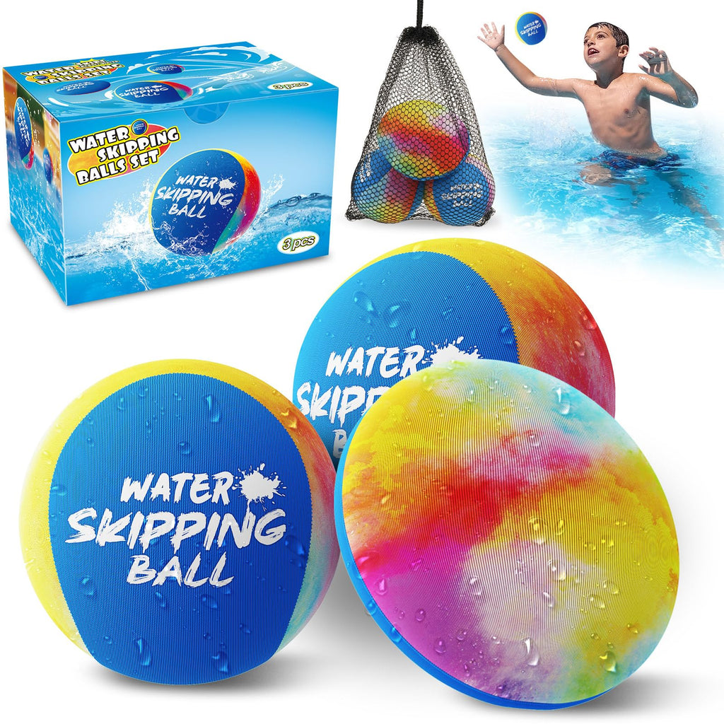 BebouToye Water Skipping Balls 3-Pack – Silicone Water Bounce Balls for Pool, Lake, Beach Fun for Kids and Adults