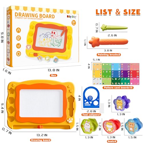 Beby Buty Large Magnetic Drawing Board for Toddlers - Doodle Board with Stamps and Templates, Erasable Writing Pad, Educational Travel Toy for Kids Ages 3-8