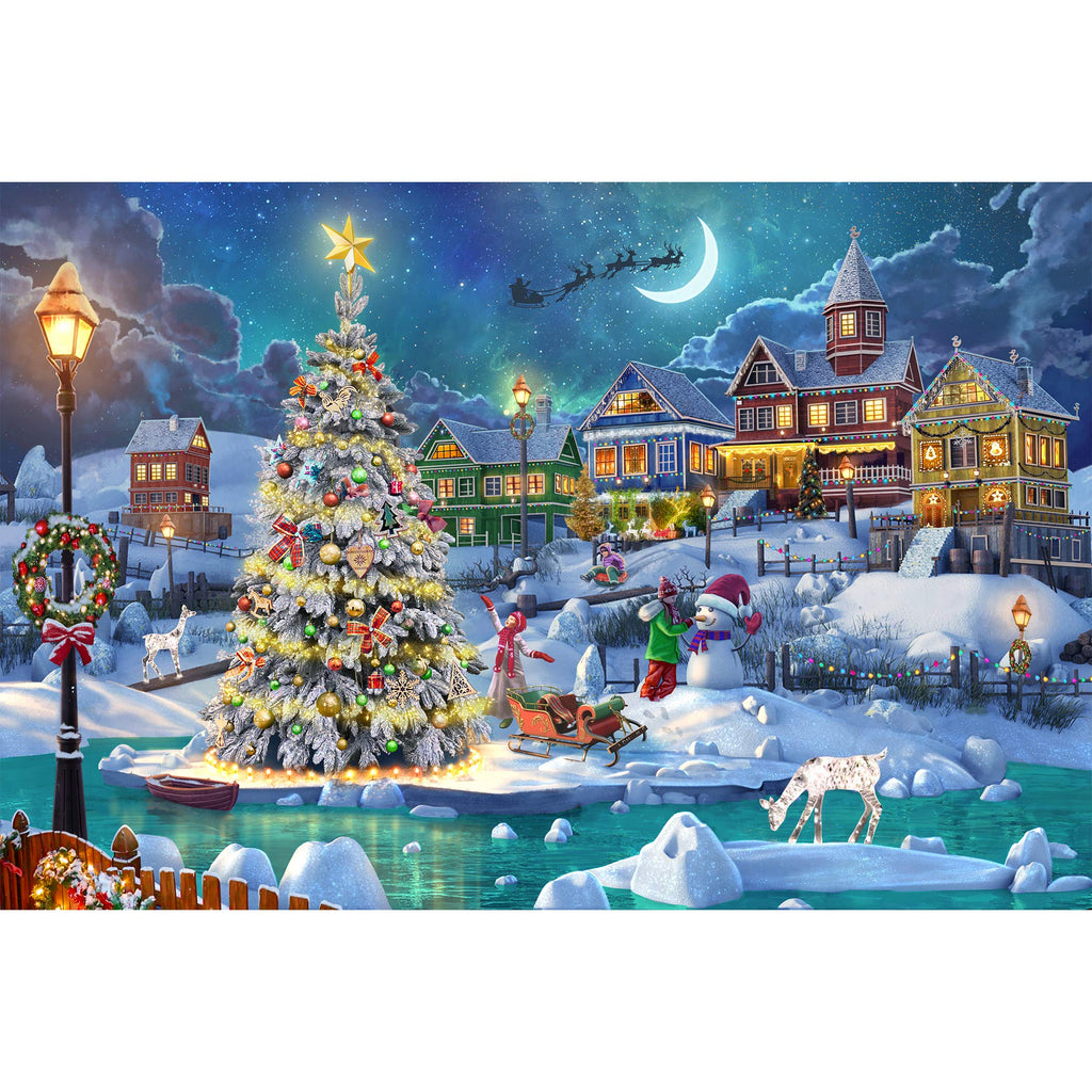Becko US 1000-Piece Wooden Jigsaw Puzzle – Snow Scene Christmas Puzzle for Adults