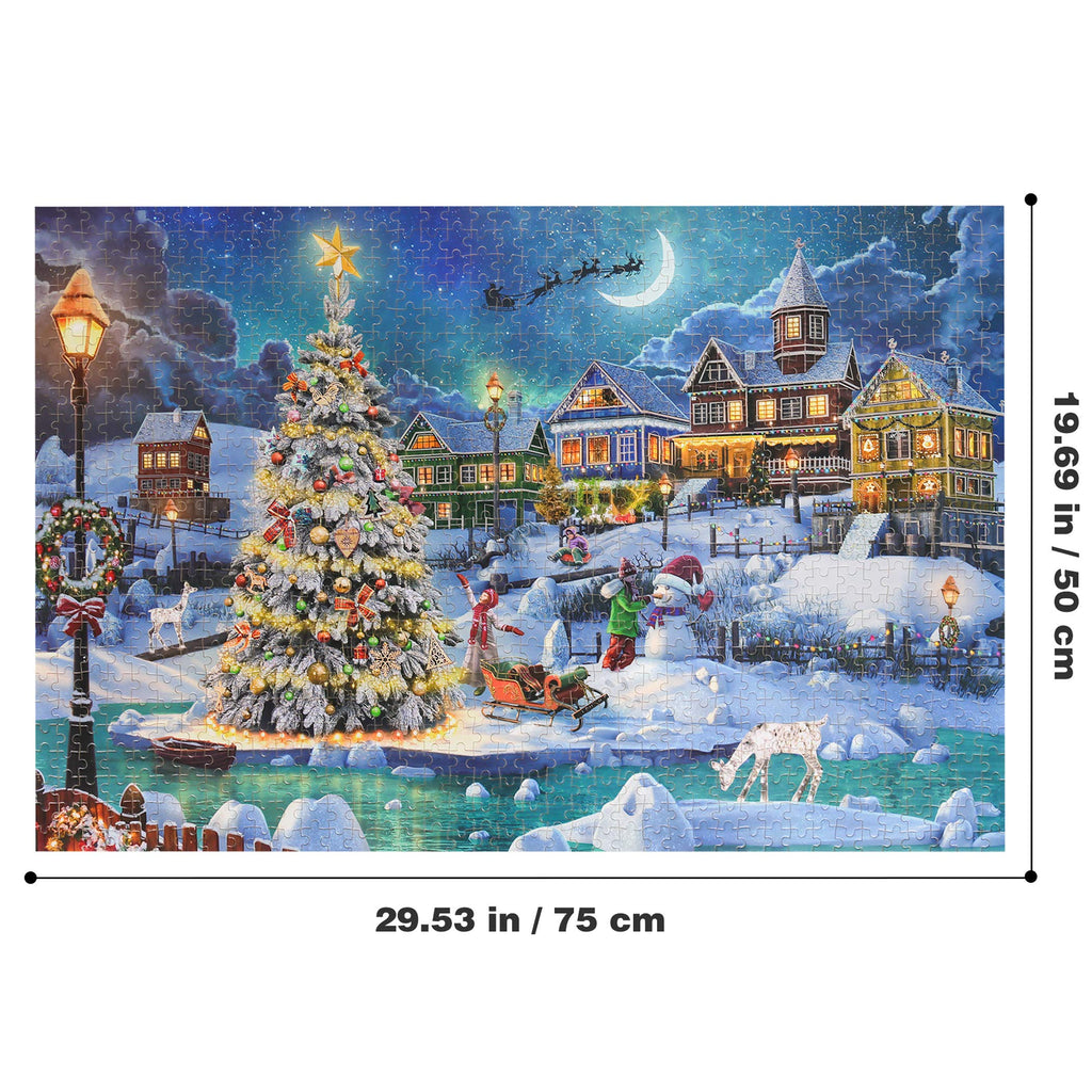 Becko US 1000-Piece Wooden Jigsaw Puzzle – Snow Scene Christmas Puzzle for Adults