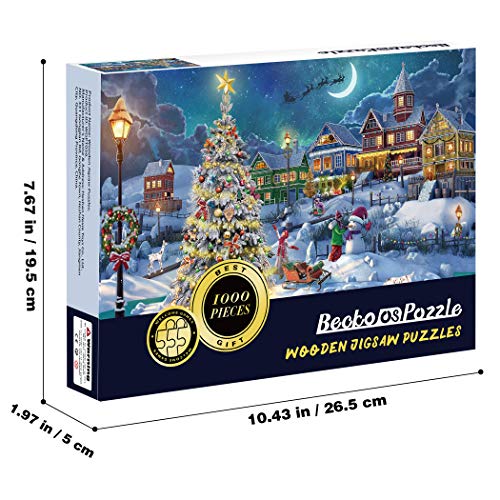 Becko US 1000-Piece Wooden Jigsaw Puzzle – Snow Scene Christmas Puzzle for Adults