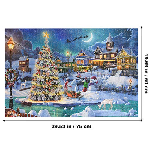 Becko US 1000-Piece Wooden Jigsaw Puzzle – Snow Scene Christmas Puzzle for Adults