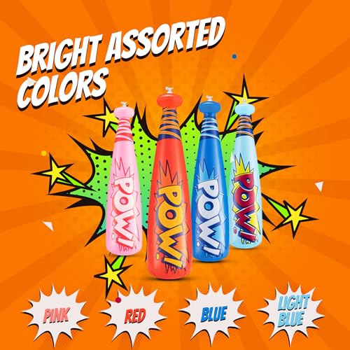 Bedwina 12-Pack 20-Inch Inflatable Baseball Bats - Colorful Vinyl Bats with 'Pow' - Carnival Prizes and Party Favors