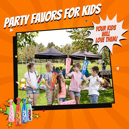 Bedwina 12-Pack 20-Inch Inflatable Baseball Bats - Colorful Vinyl Bats with 'Pow' - Carnival Prizes and Party Favors