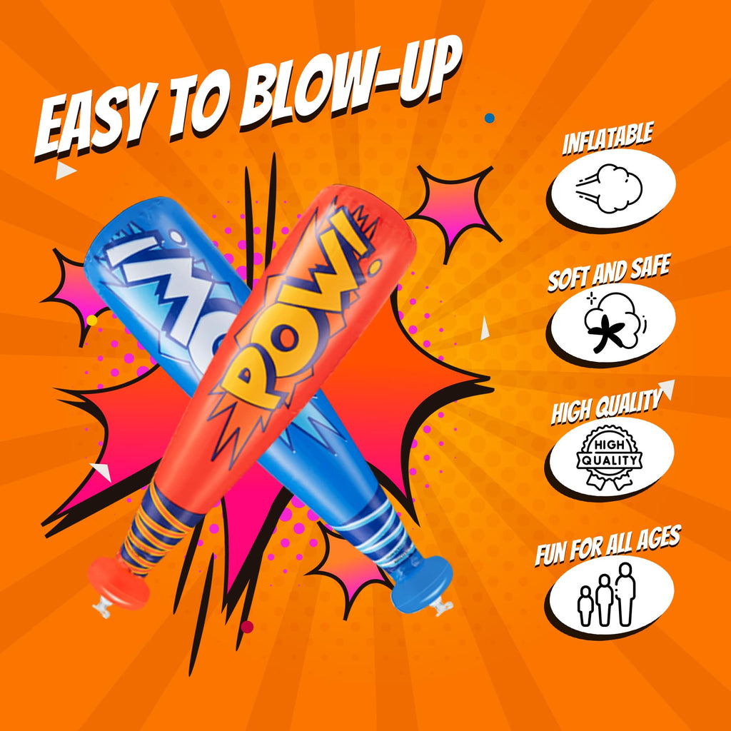 Bedwina 12-Pack 20-Inch Inflatable Baseball Bats - Colorful Vinyl Bats with 'Pow' - Carnival Prizes and Party Favors