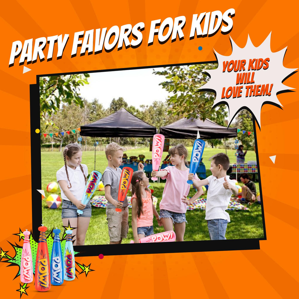Bedwina 12-Pack 20-Inch Inflatable Baseball Bats - Colorful Vinyl Bats with 'Pow' - Carnival Prizes and Party Favors