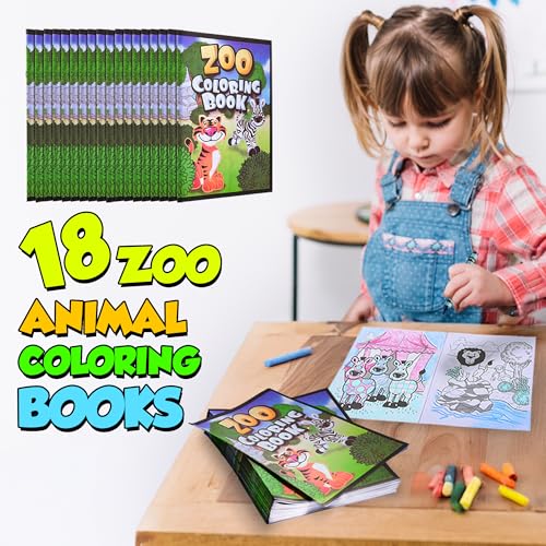 Bedwina 18-Pack Zoo Animal Coloring Books for Kids – 9x11 Inch Bulk Party Favors with Jungle Safari Animals