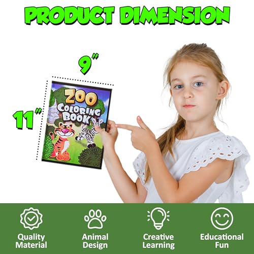 Bedwina 18-Pack Zoo Animal Coloring Books for Kids – 9x11 Inch Bulk Party Favors with Jungle Safari Animals