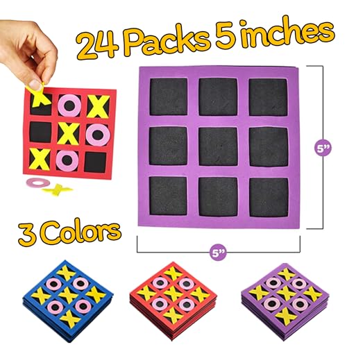 Bedwina 24-Pack Foam Tic Tac Toe Mini Games - Bulk Party Favors for Kids, 5x5 Boards, Travel-Friendly