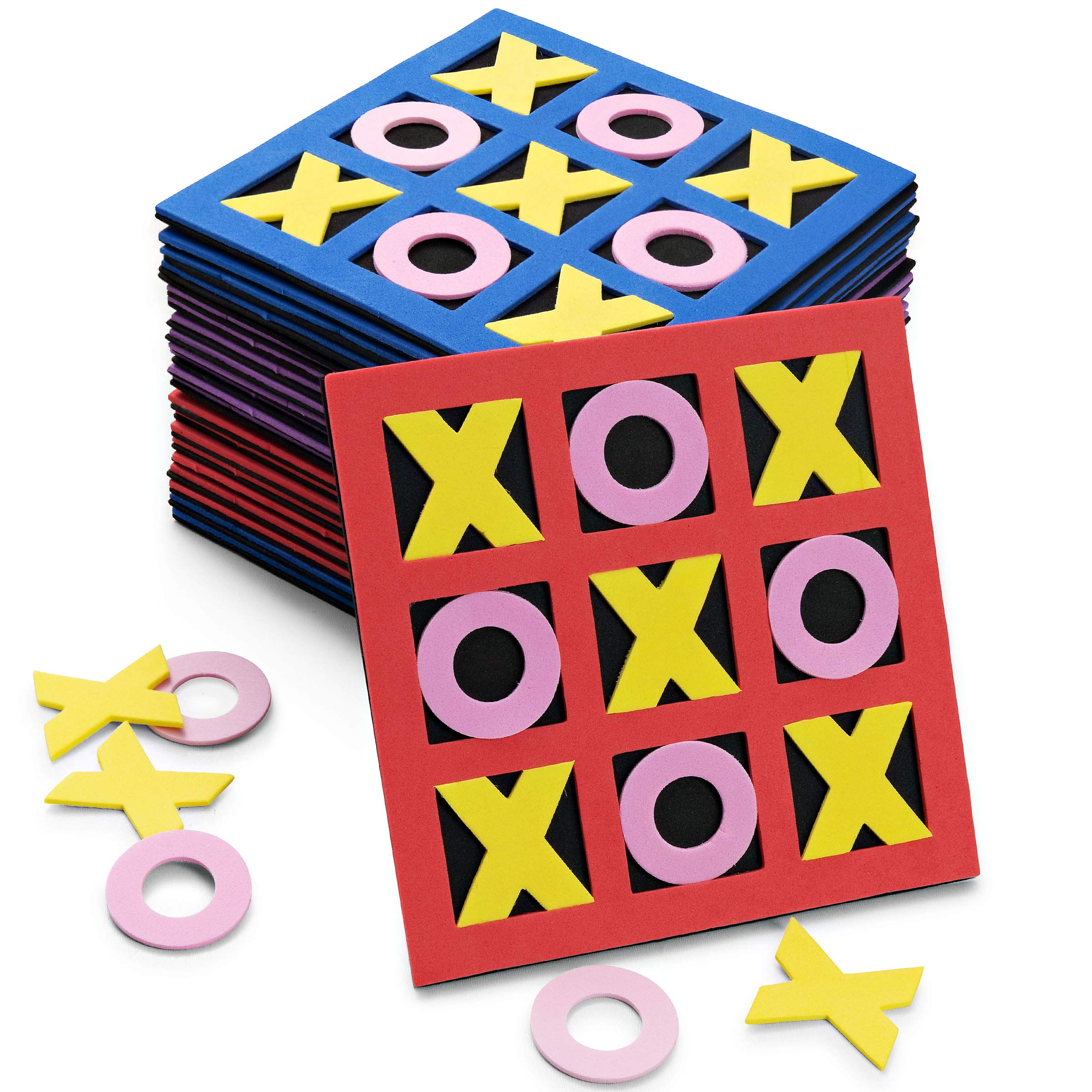 Bedwina 24-Pack Foam Tic Tac Toe Mini Games - Bulk Party Favors for Kids, 5x5 Boards, Travel-Friendly