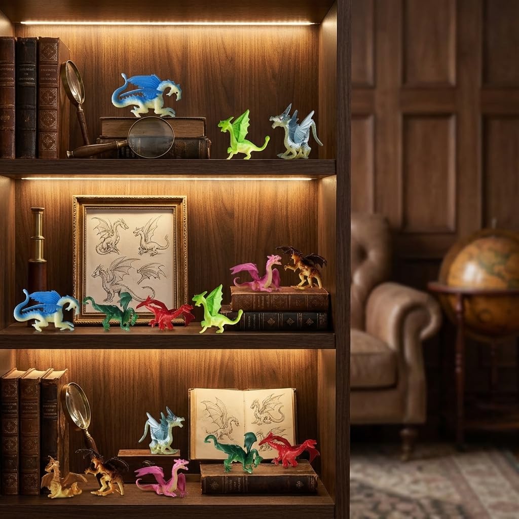 Bedwina 36-Pack Mini Dragon Toys – 2 Inch Assorted Rubber Plastic Figurines for Party Favors, Cupcake Toppers, and Creative Play