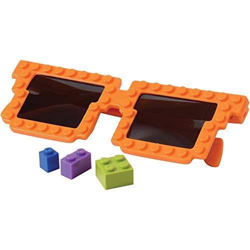 Bedwina Block Building Glasses – 6 Neon Sunglasses with Extra Bricks for DIY Party Favors