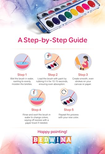 Bedwina Bulk Pack of 12 Watercolor Paint Sets for Kids - 8 Washable Colors with Palette and Brush