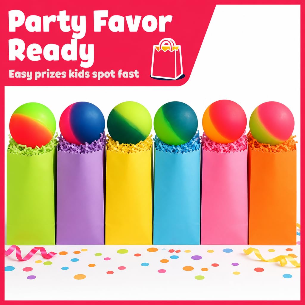 Bedwina Jumbo Super Bouncy Balls - 2.35 Inch (60mm) Pack of 6 - Bright Neon Colors for Party Favors & Carnival Prizes
