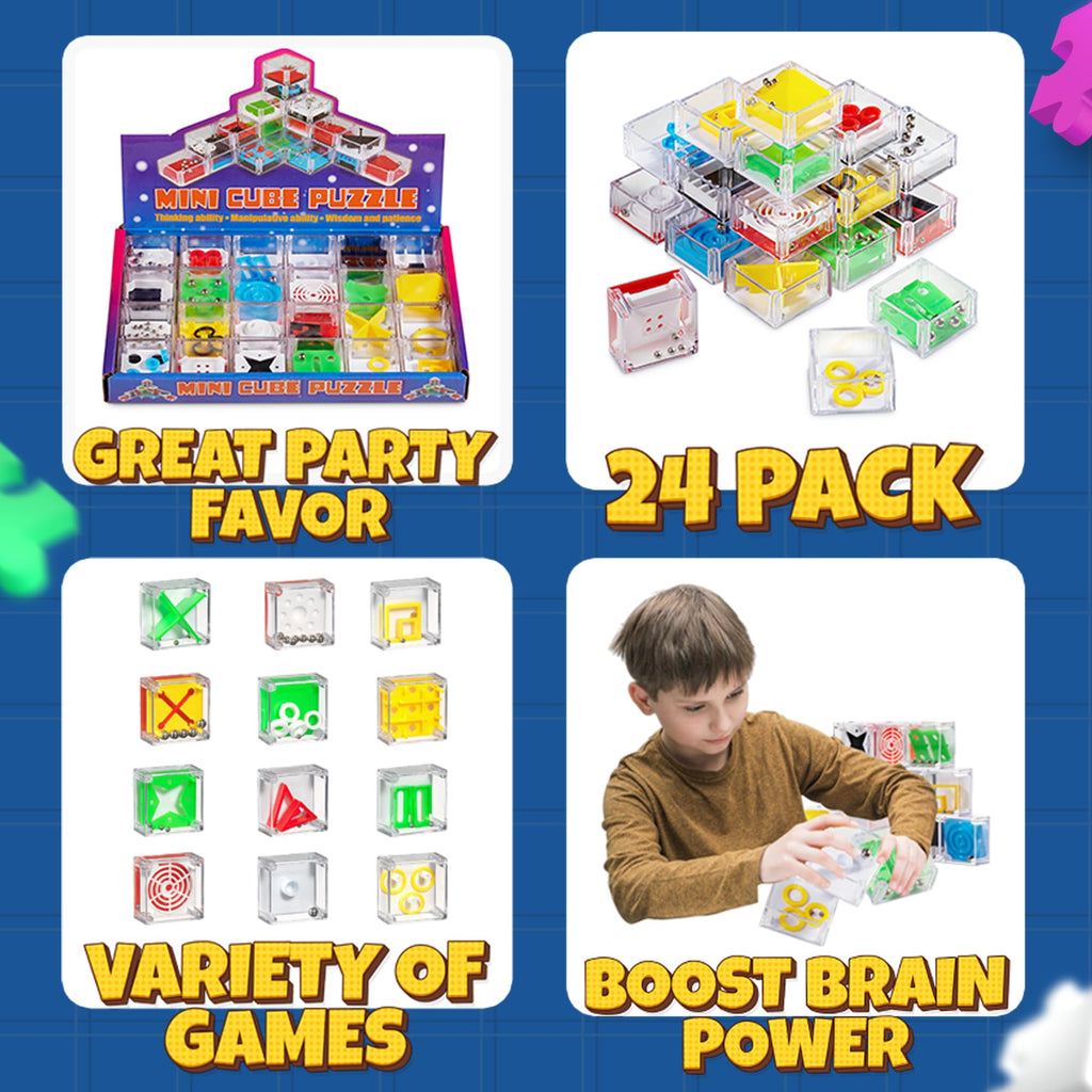 Bedwina Mini Cube Puzzle Set - 24 Pack of Brain Teaser Maze Ball Games for Kids Teens Adults Party Favors