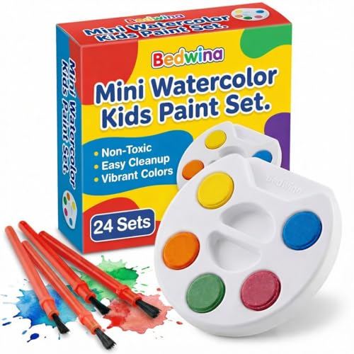 Bedwina Mini Watercolor Paint Set - Bulk Pack of 24 for Kids Party Favors