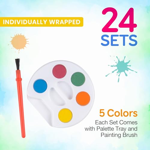 Bedwina Mini Watercolor Paint Set - Bulk Pack of 24 for Kids Party Favors