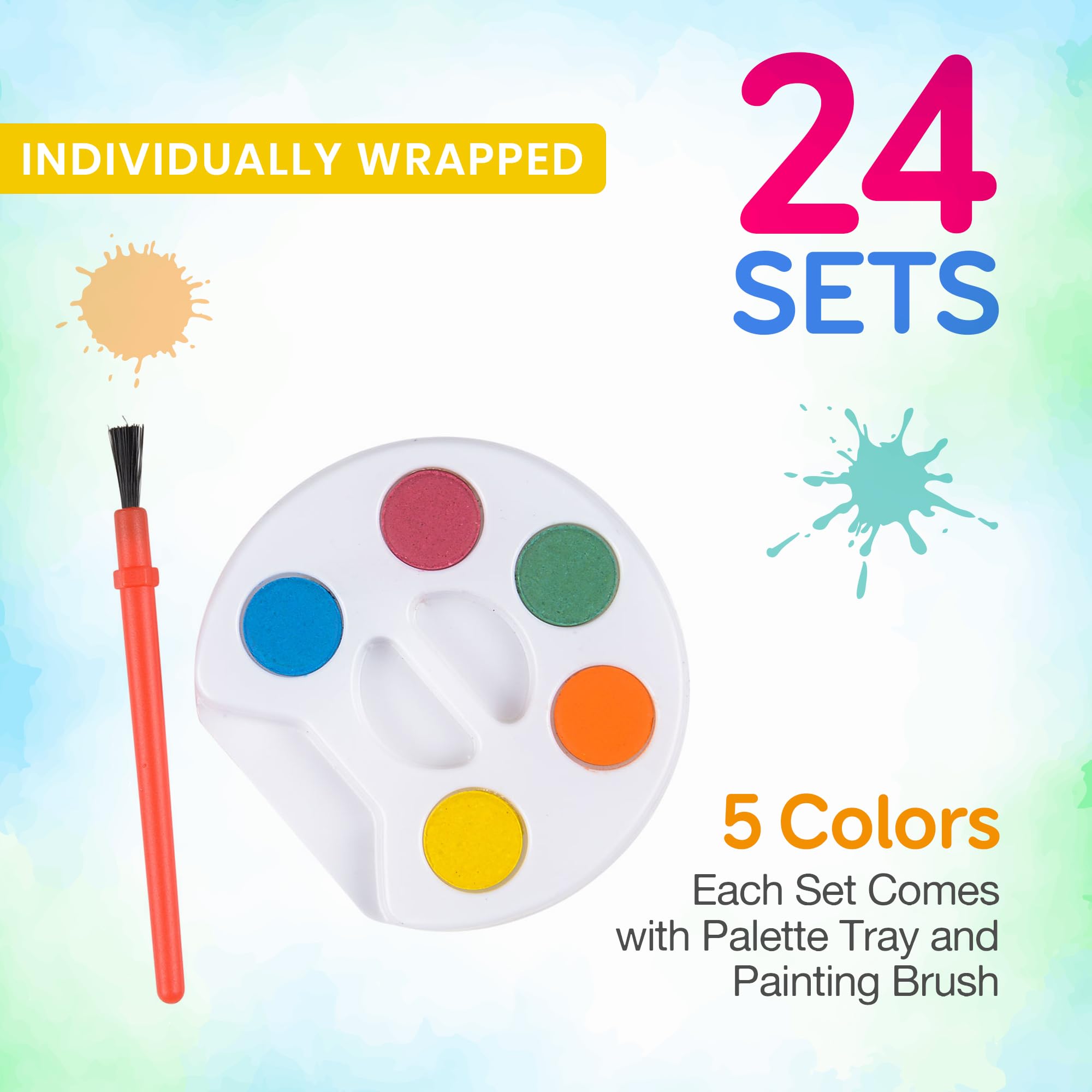 Bedwina Mini Watercolor Paint Set - Bulk Pack of 24 for Kids Party Favors