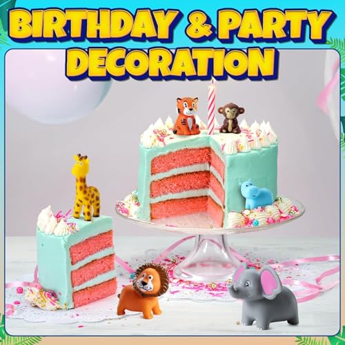 Bedwina Mini Zoo Animals Bath Toys - Pack of 12 Vinyl Jungle Safari Figures for Tub, Pool, Cakes, and Party Favors