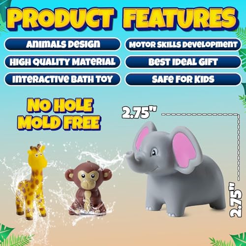 Bedwina Mini Zoo Animals Bath Toys - Pack of 12 Vinyl Jungle Safari Figures for Tub, Pool, Cakes, and Party Favors