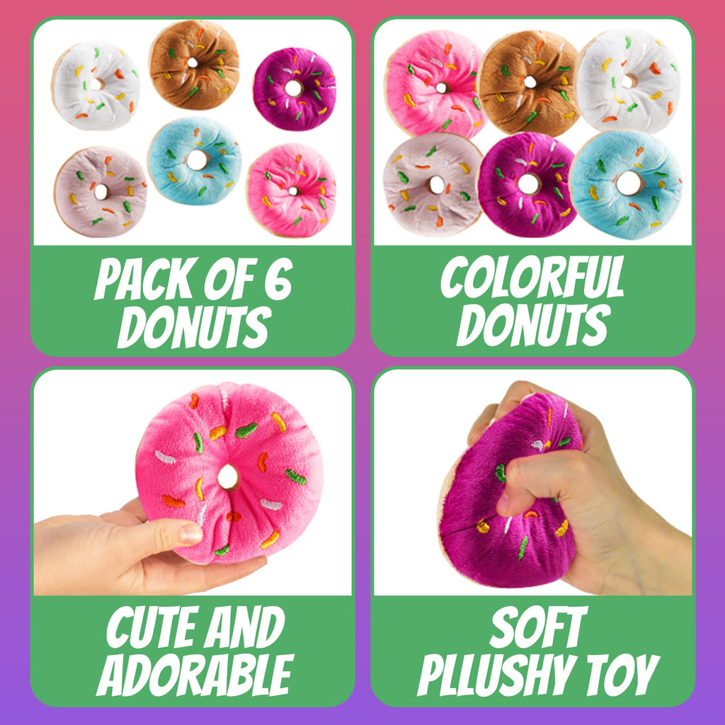 Bedwina Plush Donut Toys (Pack of 6) – Soft Stuffed Donuts with Stitched Sprinkles for Party Favors and Classroom Prizes