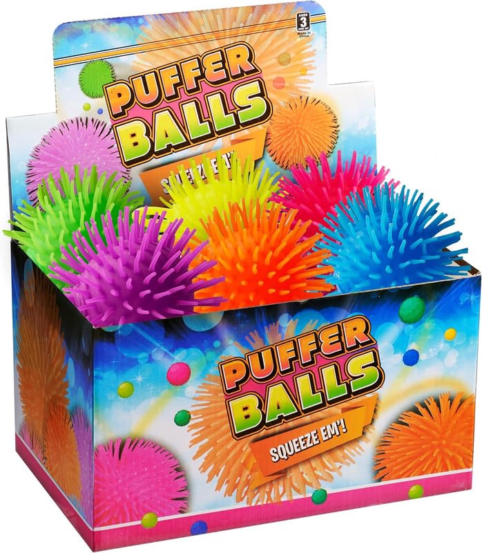 Bedwina Puffer Balls Pack of 6 - Neon Squishy Stress Relief Fidget Toys for Kids and Adults, Sensory Party Favors