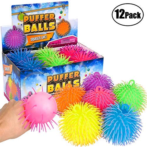 Bedwina Puffer Balls Pack of 6 - Neon Squishy Stress Relief Fidget Toys for Kids and Adults, Sensory Party Favors