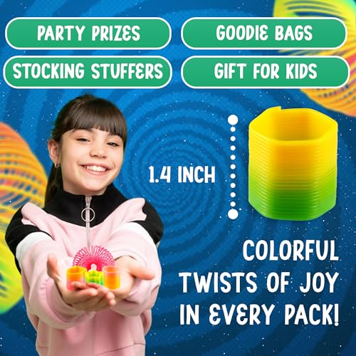 Bedwina Rainbow Spring Toy Assortment – 50-Pack of Mini Plastic Coil Springs for Party Favors