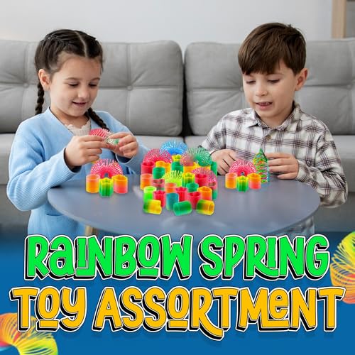 Bedwina Rainbow Spring Toy Assortment – 50-Pack of Mini Plastic Coil Springs for Party Favors