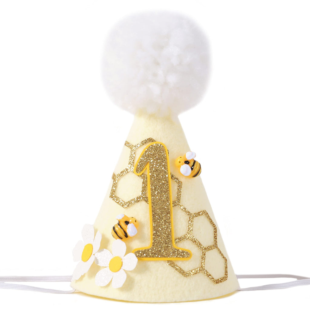 Bee 1st Birthday Cone Hat with Photo Props for Baby's First Birthday Party