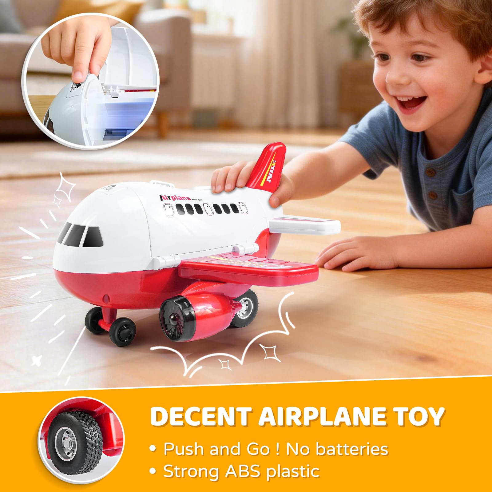 Beestech Friction-Powered Airplane Toy with Runway and Car - 9 Inch, No Batteries, Gift for Ages 3-6