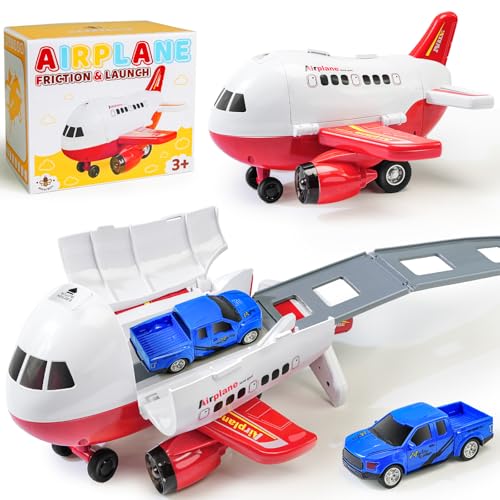 Beestech Friction-Powered Airplane Toy with Runway and Car - 9 Inch, No Batteries, Gift for Ages 3-6