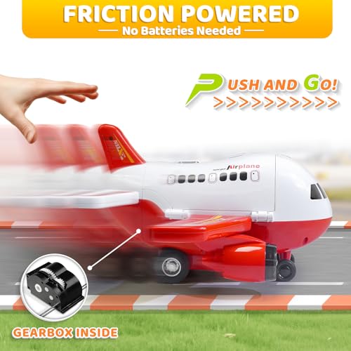 Beestech Friction-Powered Airplane Toy with Runway and Car - 9 Inch, No Batteries, Gift for Ages 3-6