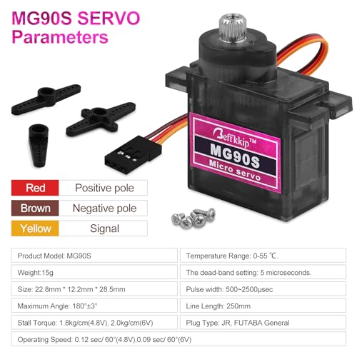 Beffkkip MG90S Micro Servo Motor 4-Pack – Metal Gear, 9g, for Arduino and RC Projects