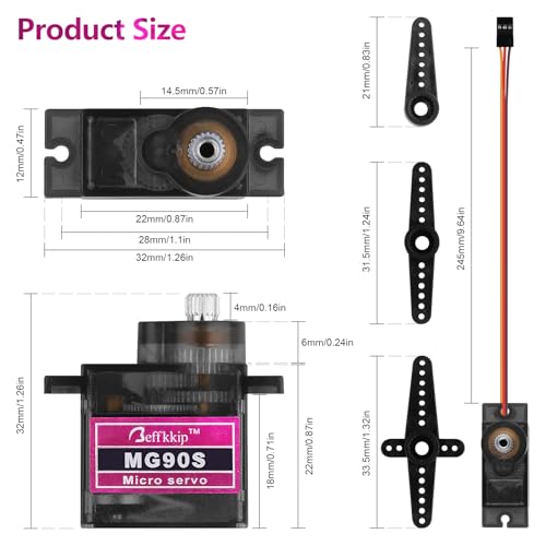 Beffkkip MG90S Micro Servo Motor 4-Pack – Metal Gear, 9g, for Arduino and RC Projects