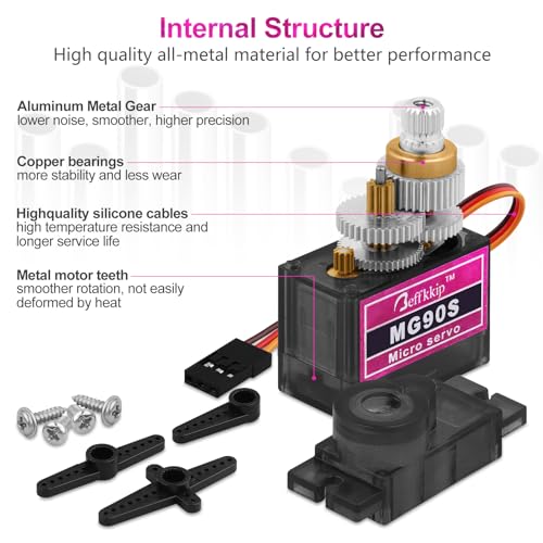 Beffkkip MG90S Micro Servo Motor 4-Pack – Metal Gear, 9g, for Arduino and RC Projects
