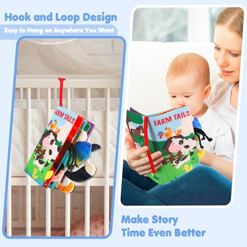 beiens Baby Cloth Book - Touch & Feel Crinkle Farm Tails Soft Book for Infants, Toddlers, 0-12 Months