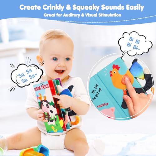 beiens Baby Cloth Book - Touch & Feel Crinkle Farm Tails Soft Book for Infants, Toddlers, 0-12 Months