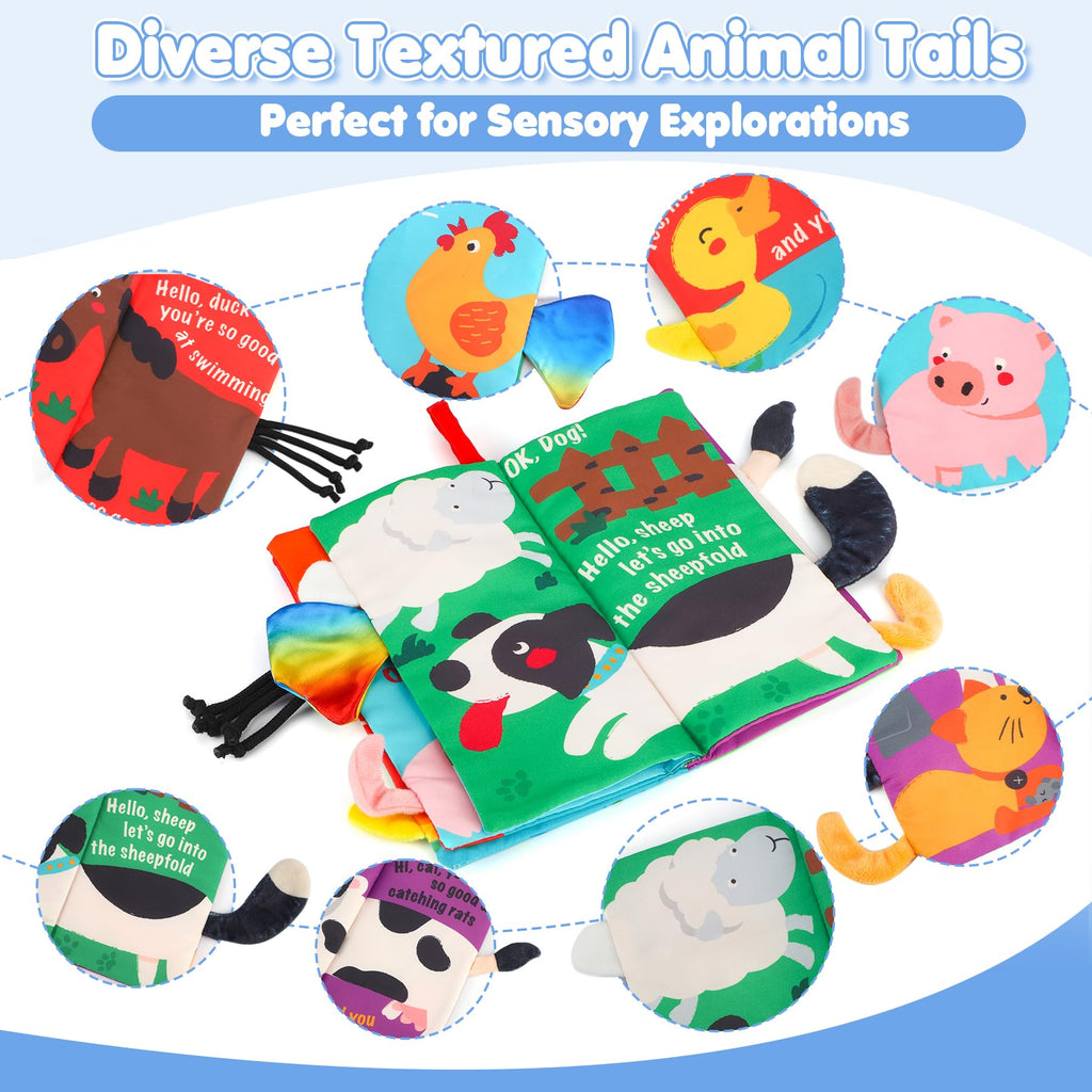 beiens Baby Cloth Book - Touch & Feel Crinkle Farm Tails Soft Book for Infants, Toddlers, 0-12 Months