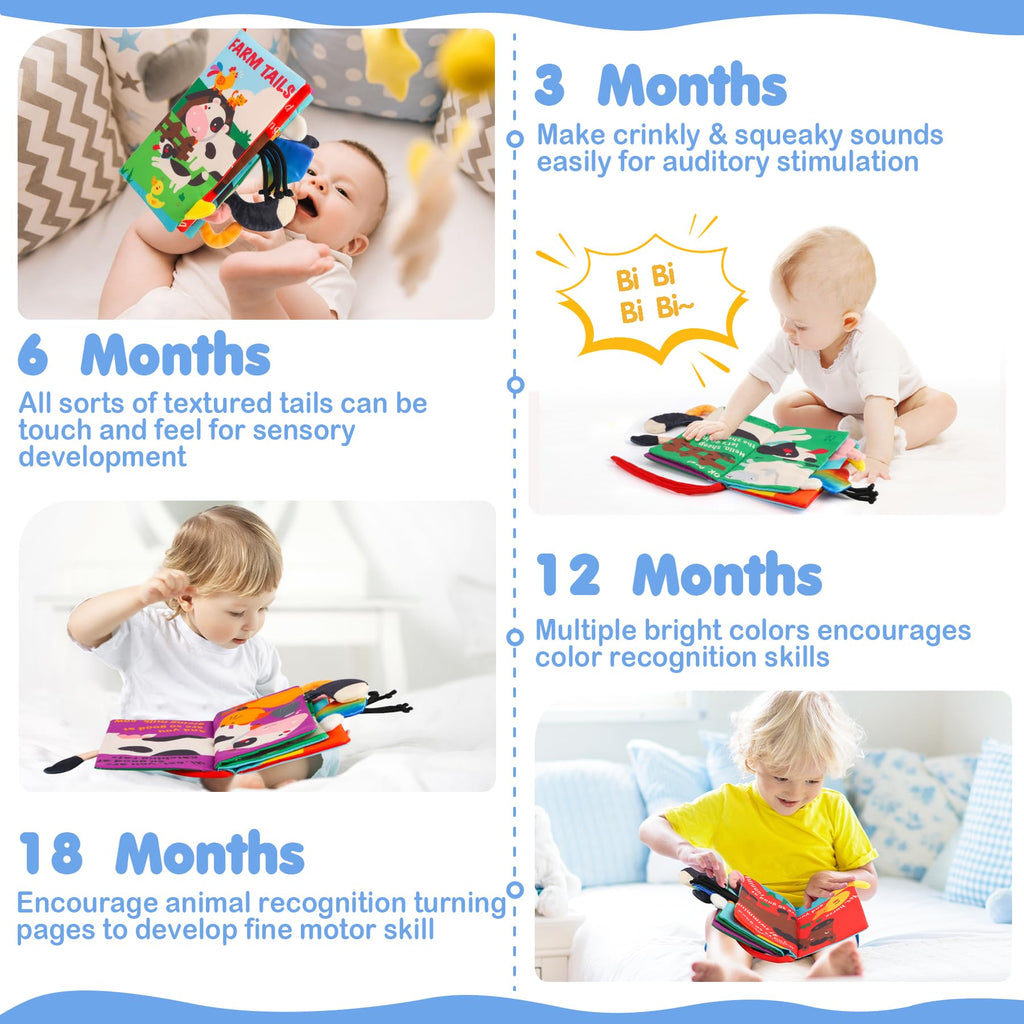 beiens Baby Cloth Book - Touch & Feel Crinkle Farm Tails Soft Book for Infants, Toddlers, 0-12 Months