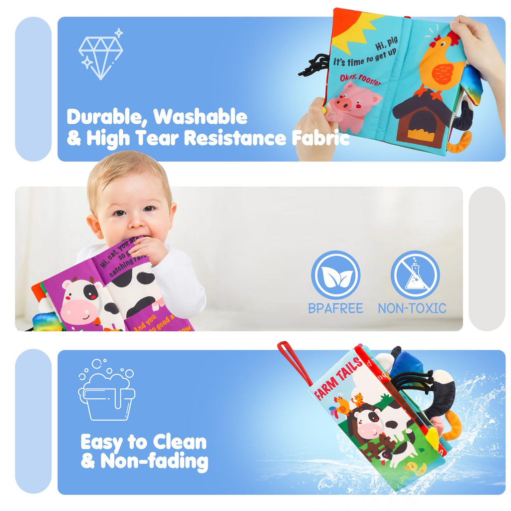 beiens Baby Cloth Book - Touch & Feel Crinkle Farm Tails Soft Book for Infants, Toddlers, 0-12 Months